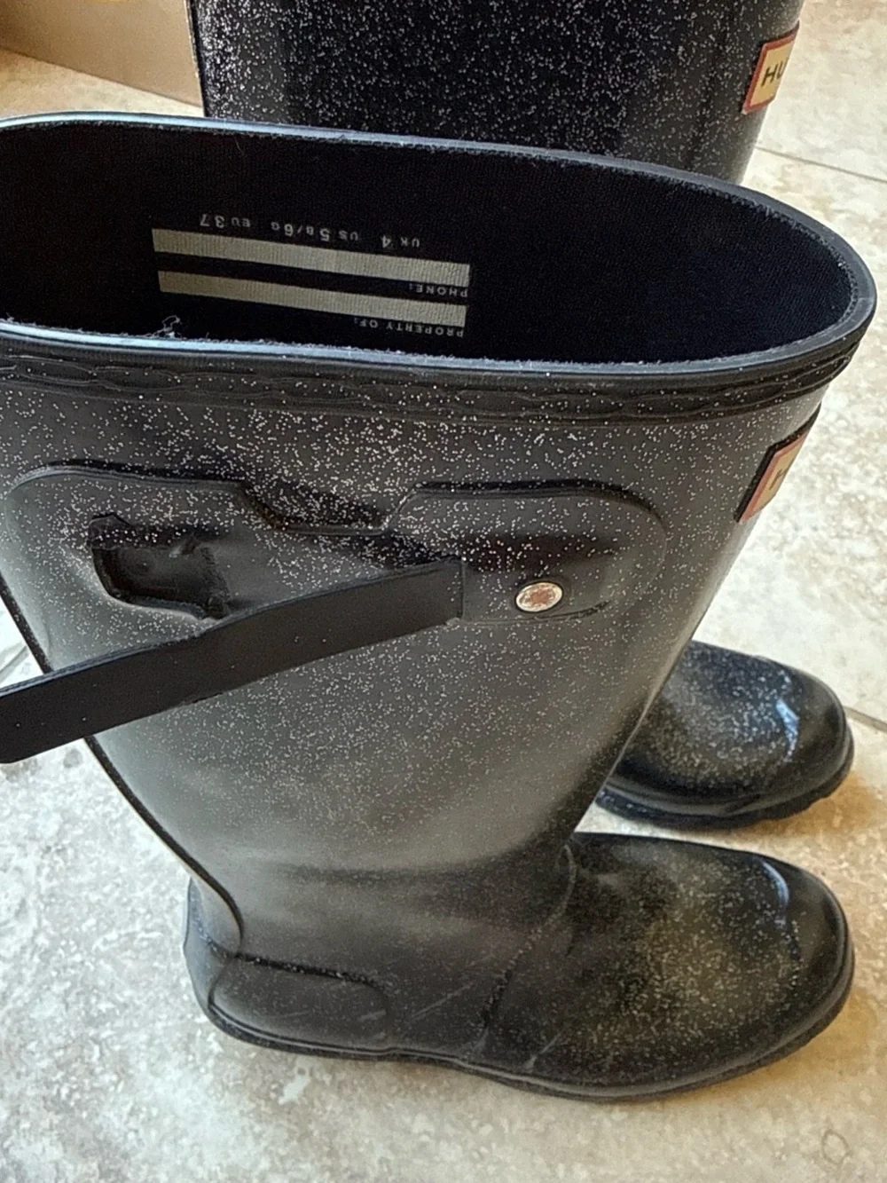 Hunter Black Sparkle Tall Rain Boots